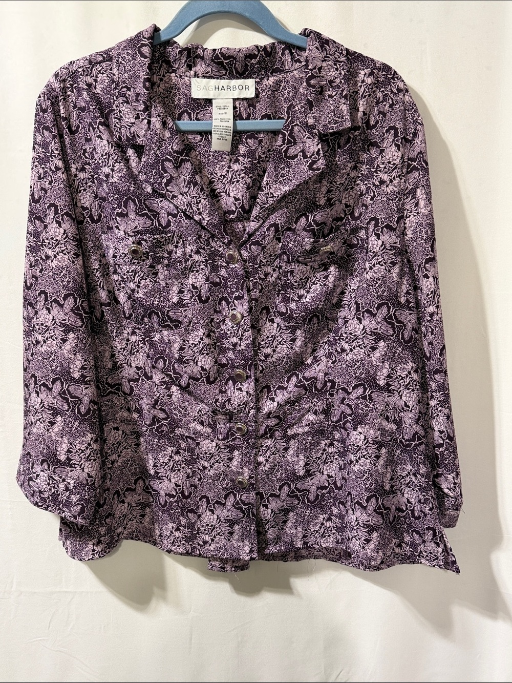 Sag Harbor Purple Floral Button-Down Blouse
